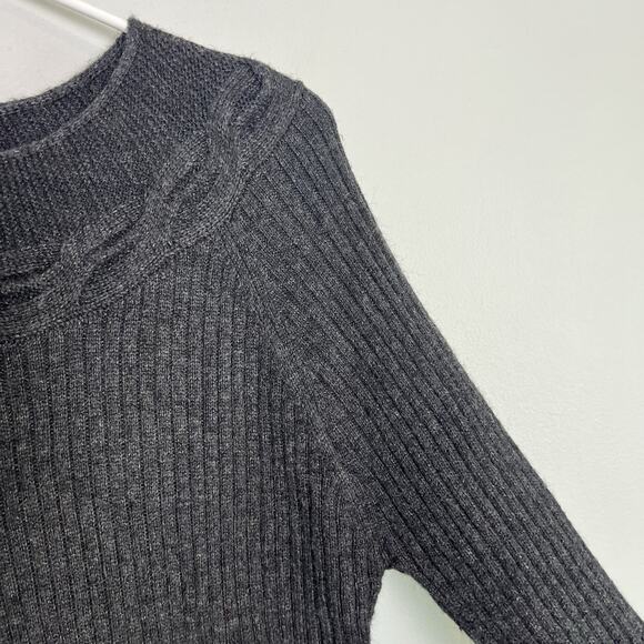 Paul Costelloe Wool Alpaca Long Sleeve Cable Knit Sweater Dress Gray Sz L Ribbed - Picture 6 of 12